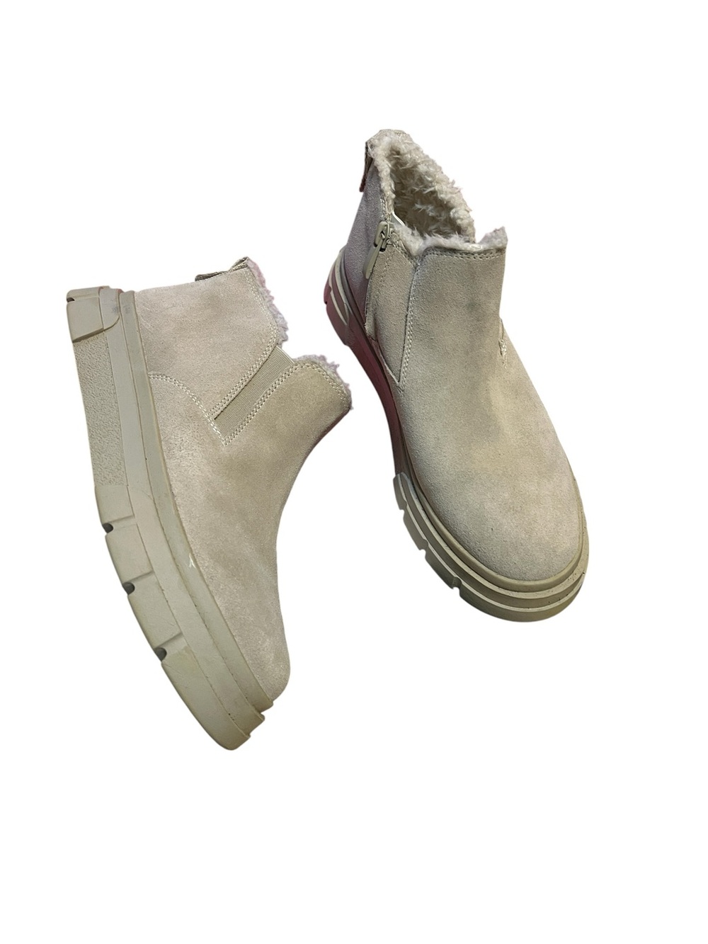 Franco Sarto Beige Suede Shearling-Lined Ankle Booties